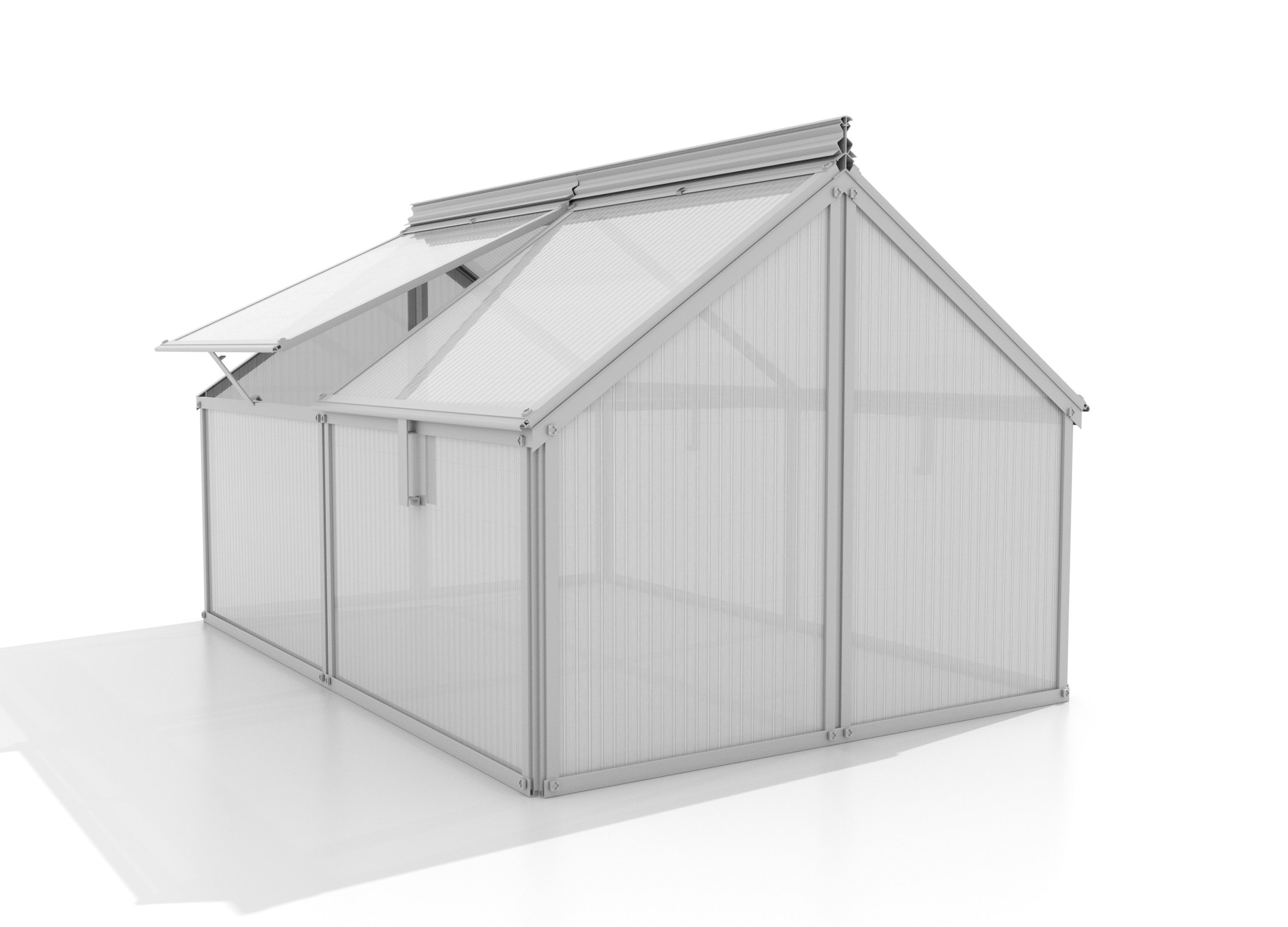 Gaia Jumbo Frühbeet mit Satteldach, Farbe: Aluminium eloxiert, verglast mit: Hohlkammerplatten (HKP)